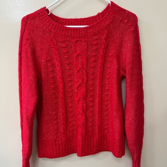 LOFT Red Cable Knit Sweater, Size S - Picture 1 of 13